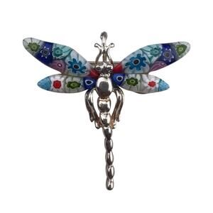 Millefiori Italy Glass Sterling Silver Brooch Dragonfly